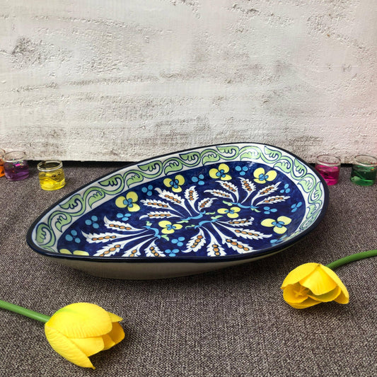 Green Flower New Half Oval Dish