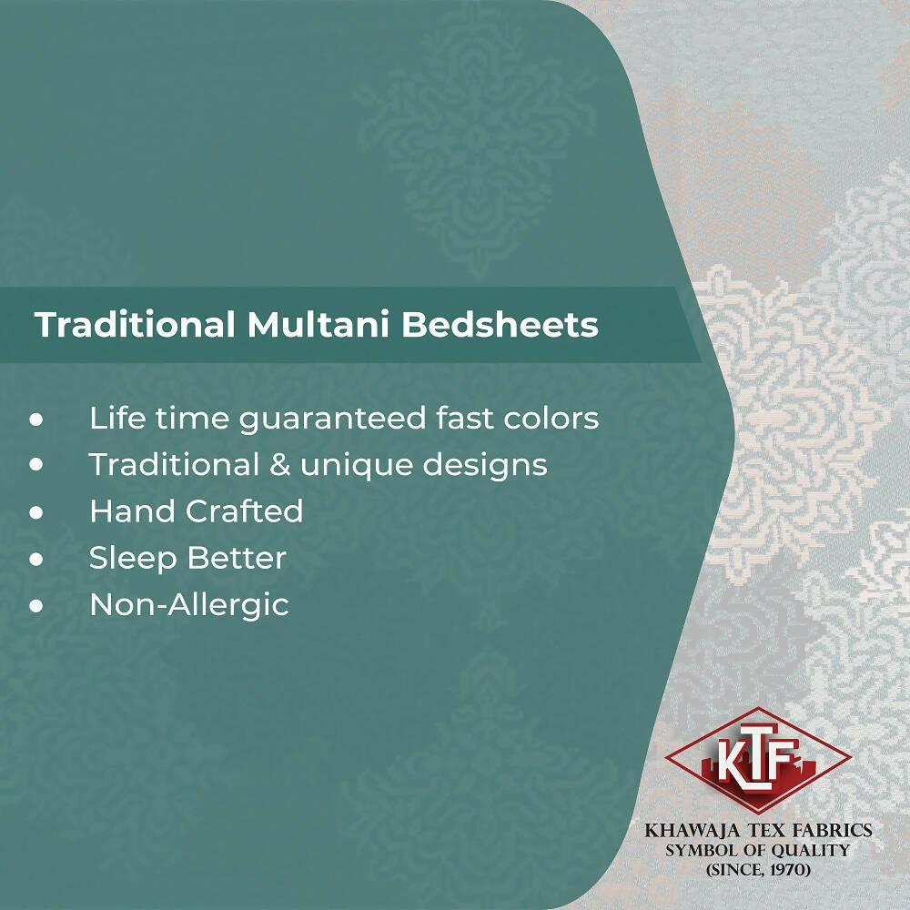 Khawaja King size double bed sheet jacquard traditional hand crafted bed set gultex style multani cotton polyester bed cover with 2 pillow covers A21 - ValueBox