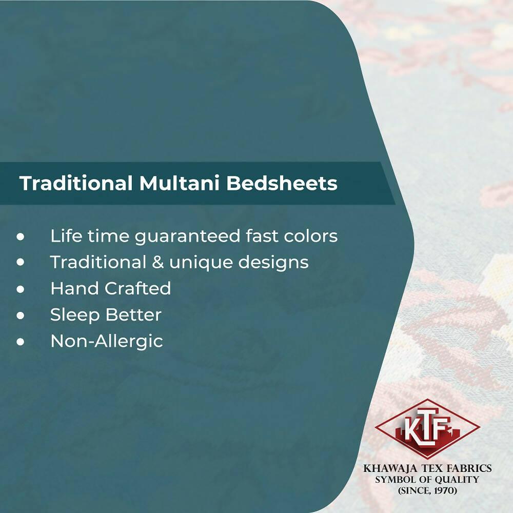 Khawaja King size double bed sheet jacquard traditional hand crafted bed set gultex style multani cotton polyester bed cover with 2 pillow covers A29 - ValueBox