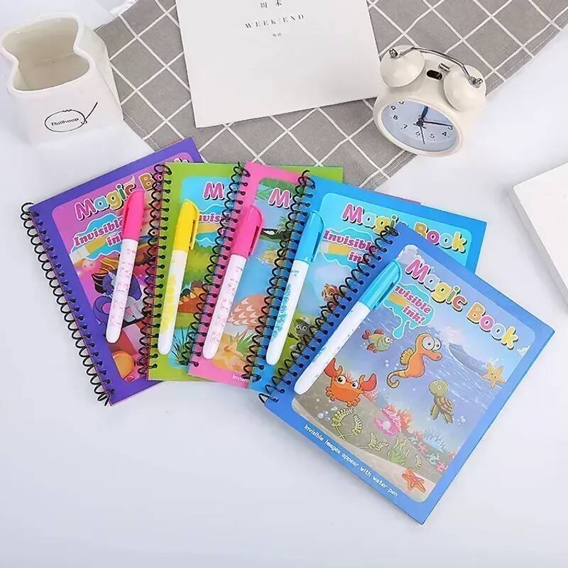 Reusable Magic Water Quick Dry Book Water Coloring Book Doodle with Magic Pen Painting Board for Children Education Drawing Pad (Random Design & Assorted Color) (Multi Color, 4)