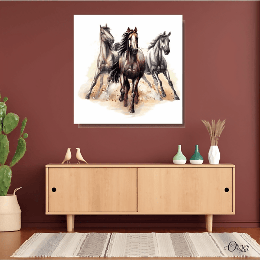 Three Horses Digital Illustration (Single Panel) | Animal Wall Art - ValueBox