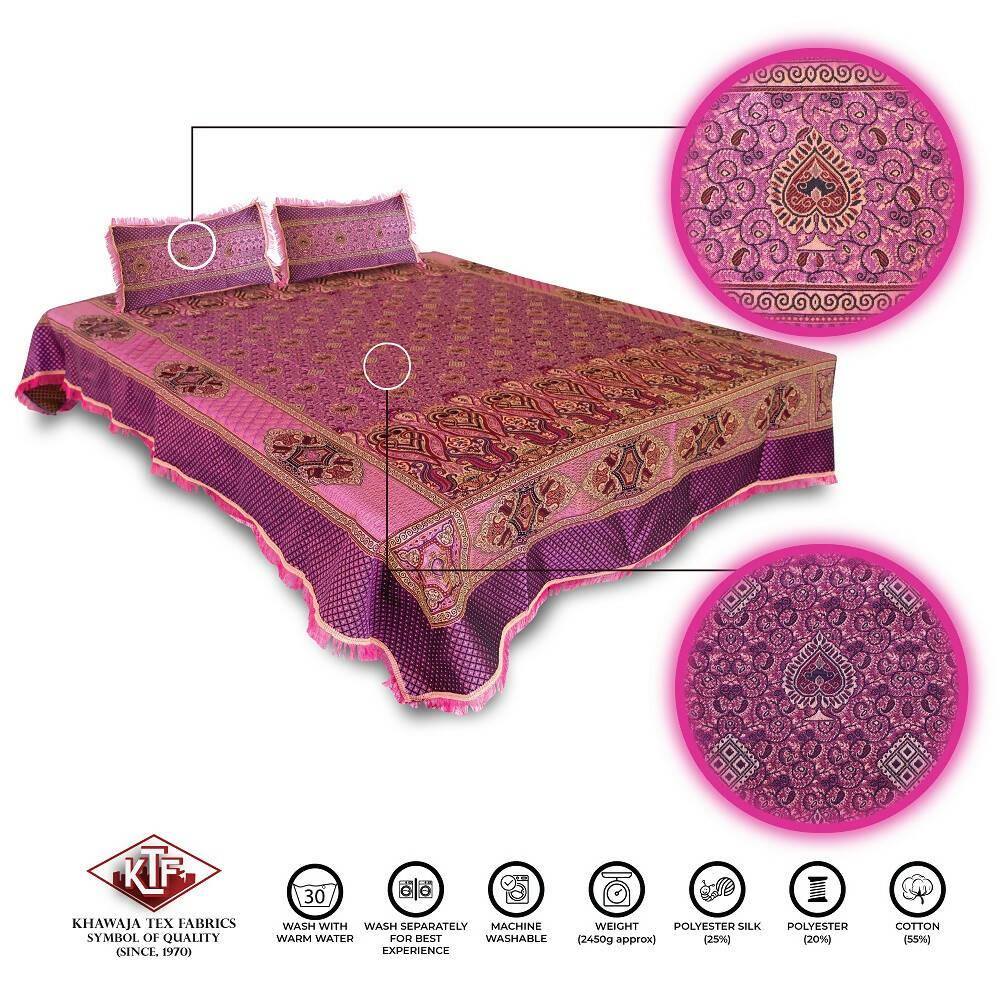 Pack of 2 Bedsheets Khawaja KING size bed sheet jacquard bed set bedsheets with 4 pillow covers A8 - ValueBox