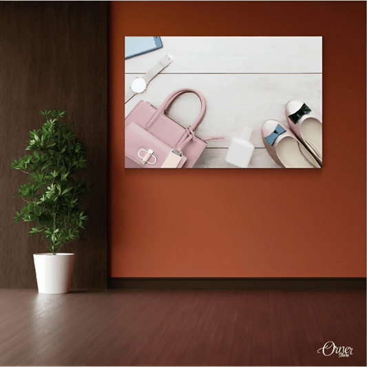 Home Decor & Wall Decor Painting Pink Bag & Shoe | Fashion Poster Art - ValueBox