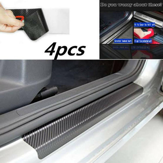 4Pc 3D Carbon Fiber Door Sill Scuff Plate Protect Cover For All Car Sill Plate Stickers 7.5Cm*120CM