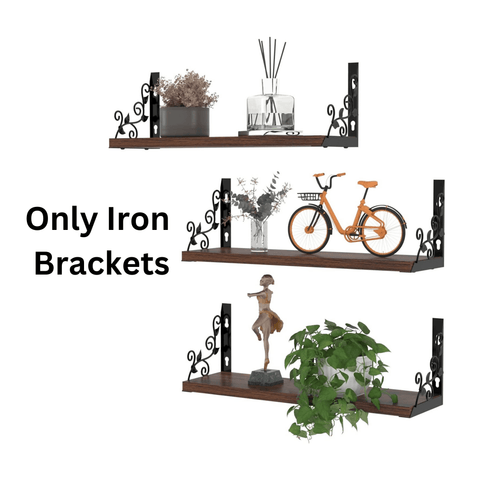 Floating Brackets Set Made by Metal, Wall Decor, Black and Rustic Decorative Brackets Wall Shelf for Living Room, Bedroom, Bathroom Pack of Two - ValueBox