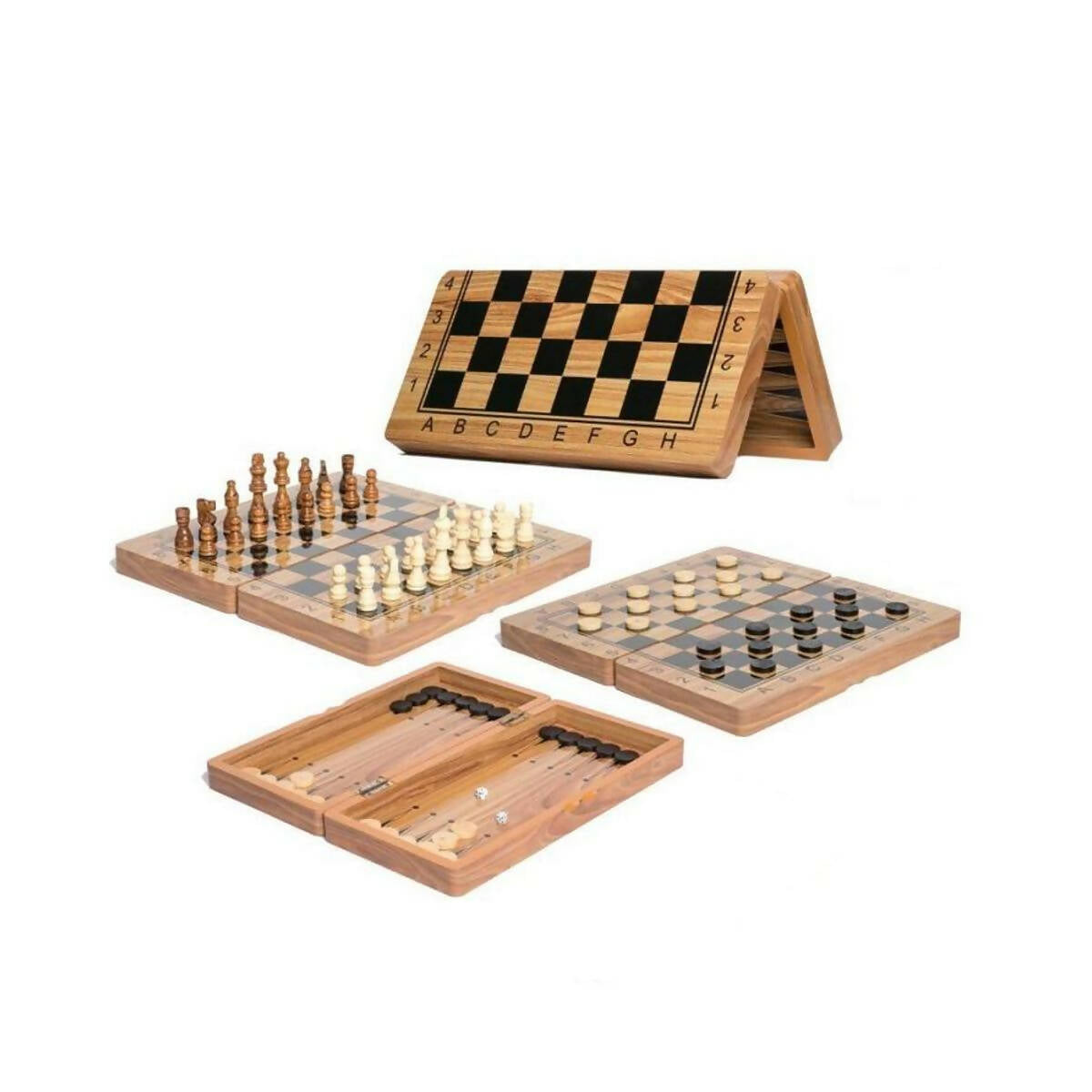 Deluxe 3 In 1 Wooden Chess - Checker And Backgammon Set - Brown
