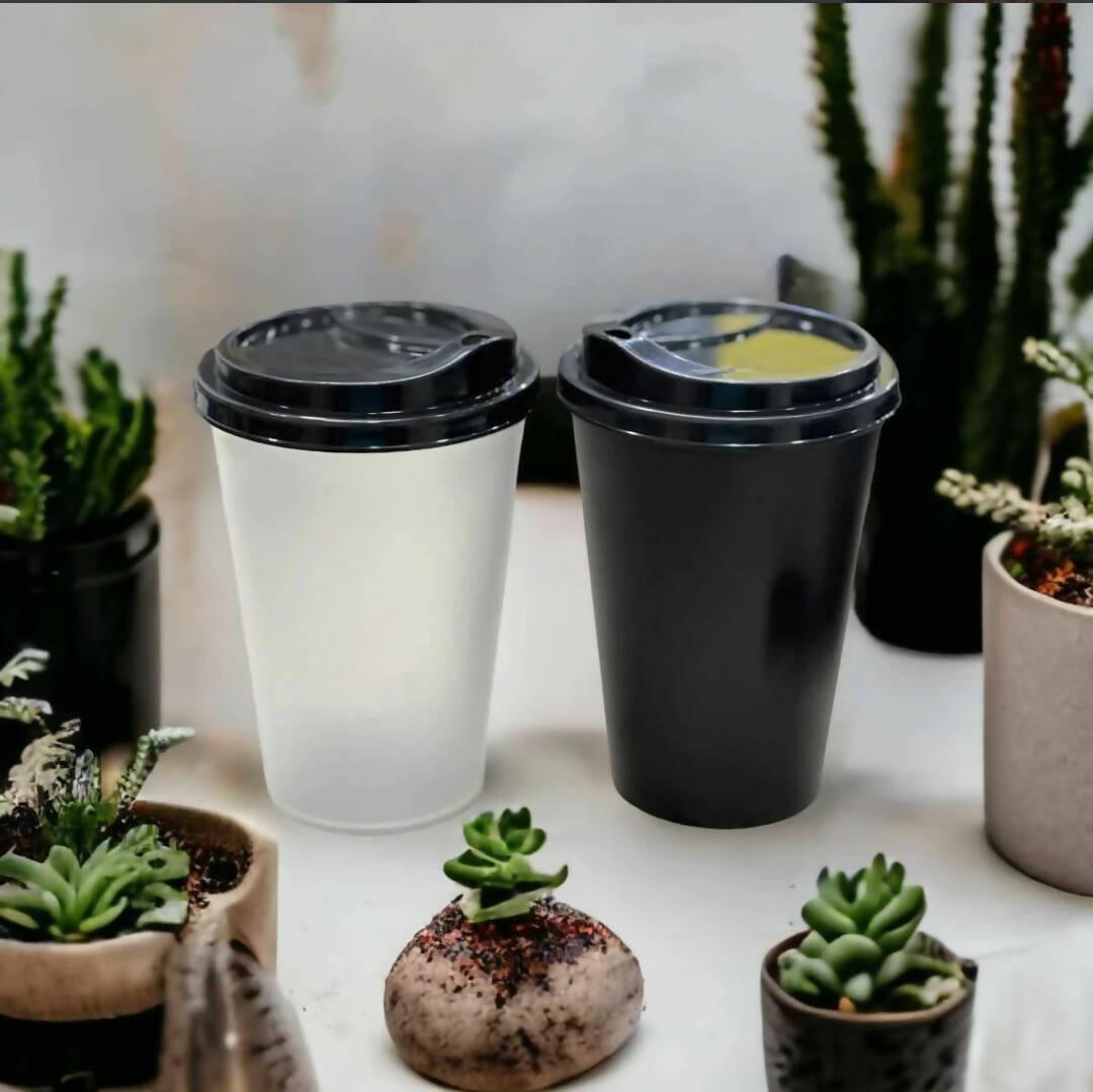 2 Pcs Plain Plastic Coffee Cups 500ml - ValueBox