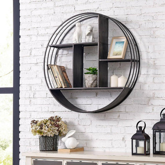 Wall Shelf, Round 3 Tier Wall Mounted Floating Shelf for Bathroom, Bedroom, Living Room Decor, Metal, Industrial, 27.5 Inches Customized by Creative Decore - ValueBox