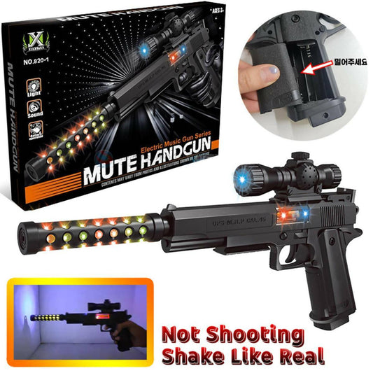 Electric Music Toygun Series - Mute Handgun With Light & Music - Battery Operated - Black