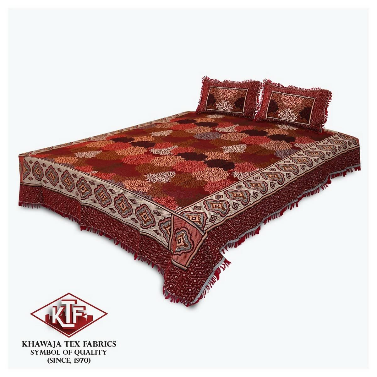 Khawaja King size double bed sheet jacquard traditional hand crafted bed set gultex style multani cotton polyester bed cover with 2 pillow covers A11 - ValueBox