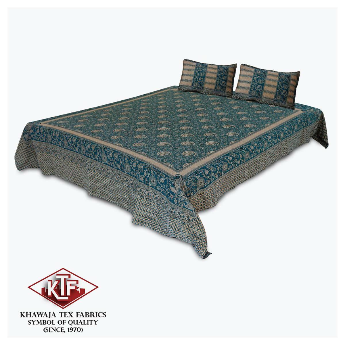 Khawaja King size double bed sheet jacquard traditional hand crafted bed set gultex style multani cotton polyester bed cover with 2 pillow covers A37 - ValueBox