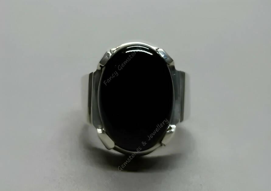 Natural Yemeni Black Aqeeq Sterling Silver 925 Handmade Black Agate Women Ring - ValueBox