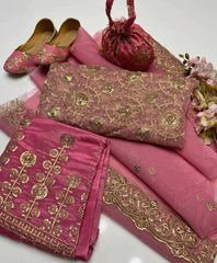 3 PC Unstitched Organza Shirt & Trouser With Kathaan Trouser
