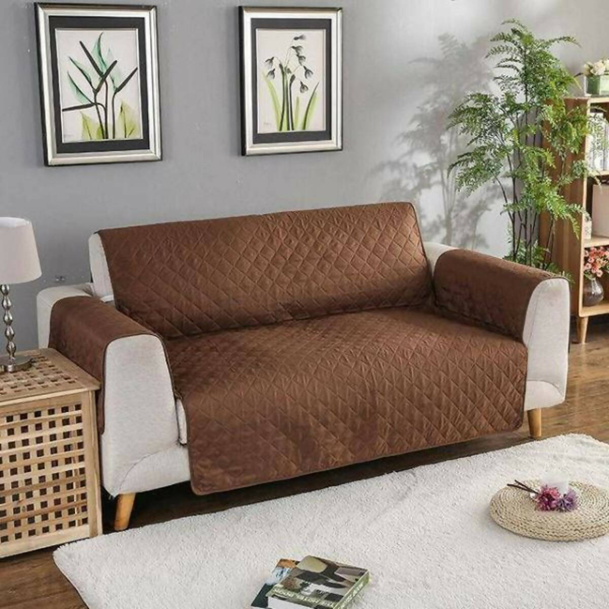 Cotton Quilted Sofa Covers (Copper)6 seater