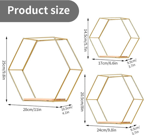 Wall Mounted Hexagonal Floating Shelves Set of 3 in Different Sizes - ValueBox