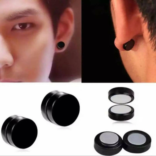 Pair Magnet Tops Earrings Round Shape For Boys & Girls Black