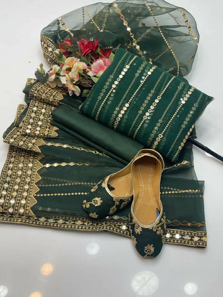 3 PC Unstitched Organza Shirt & Tissue Dupatta With kataan Trouser - ValueBox