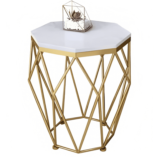 coffee tables living room Modern Octagonal Living Room Wrought Iron Golden Coffee Table, White Natural Marble Small Side Table Corner Table, Multi-Size Optional