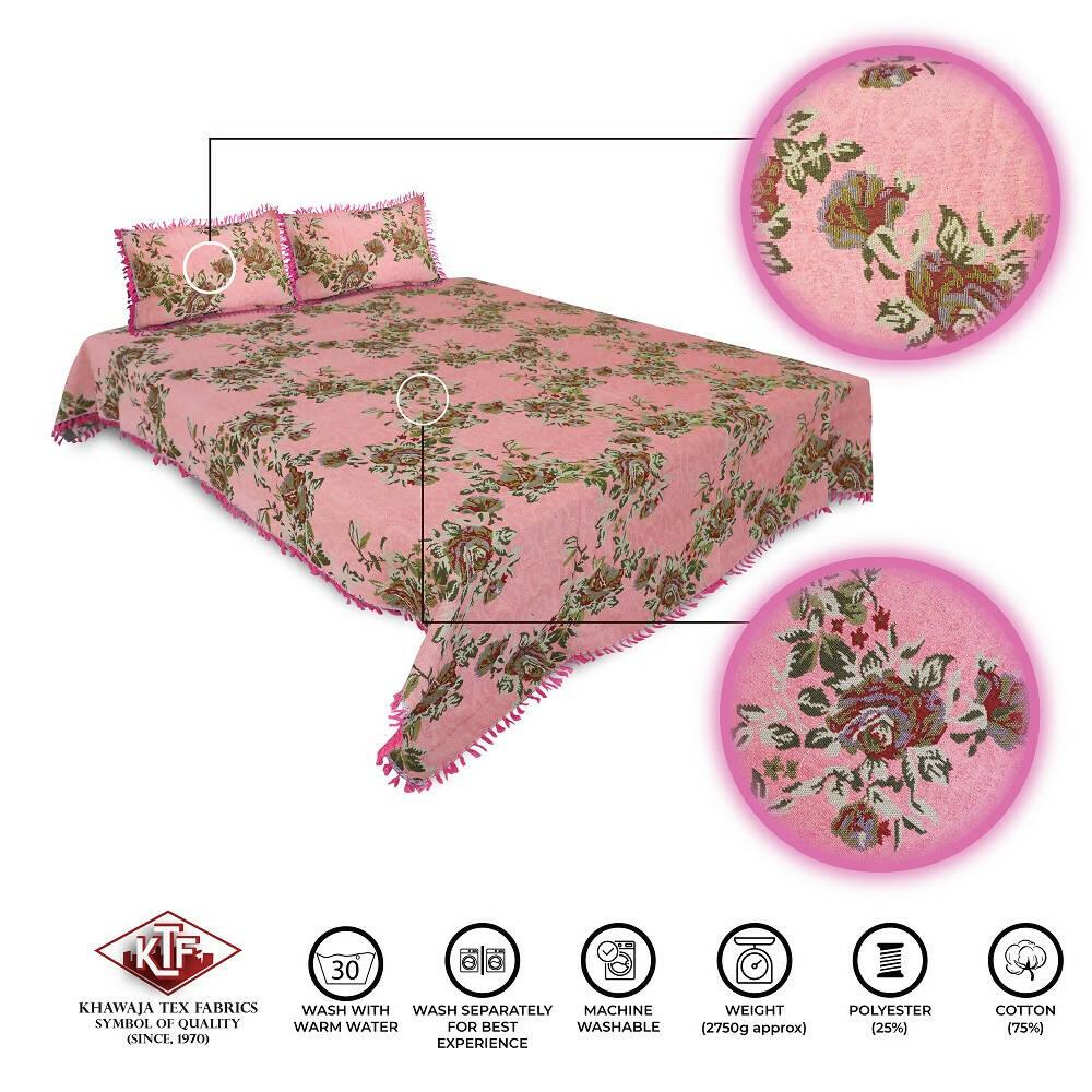 Khawaja King size double bed sheet jacquard traditional hand crafted bed set gultex style multani cotton polyester bed cover with 2 pillow covers A28 - ValueBox