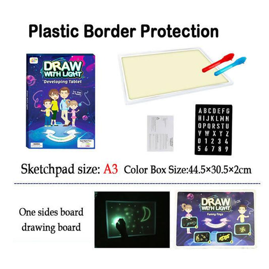 Draw With Light up Drawing Fun Developing Toy Draw Sketchpad Board Portable for Kids School