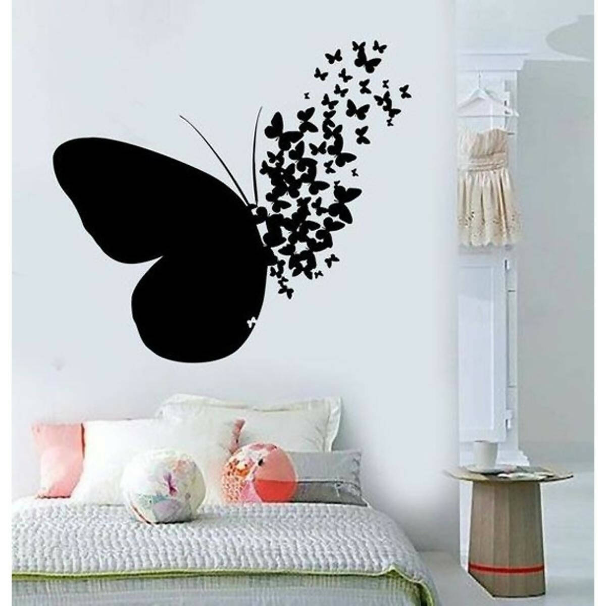 Flying Butterflies Wooden Wall Decor Big Butterfly Wall Decor, 3D Self Adhesive Wall Clock