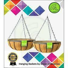 Garden Hanging Baskets for Plants 14 inches - with Handmade Coco-Liner, Pack of 2, Hanging
