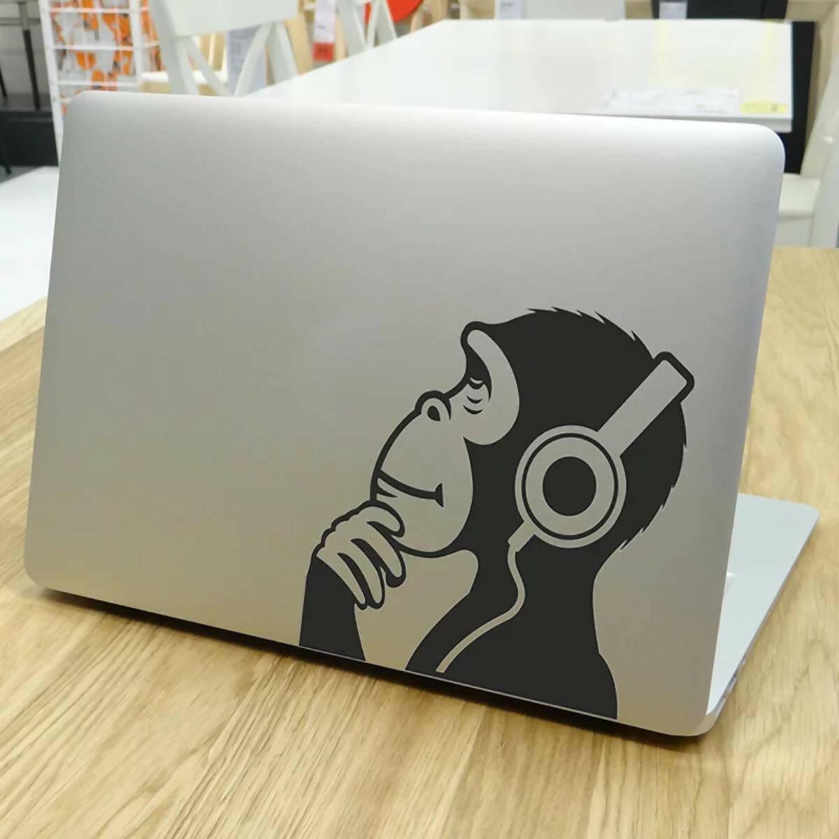 Funny Monkey with Headphone Laptop Sticker Decals, Laptop Stickers by Sticker Studio - ValueBox