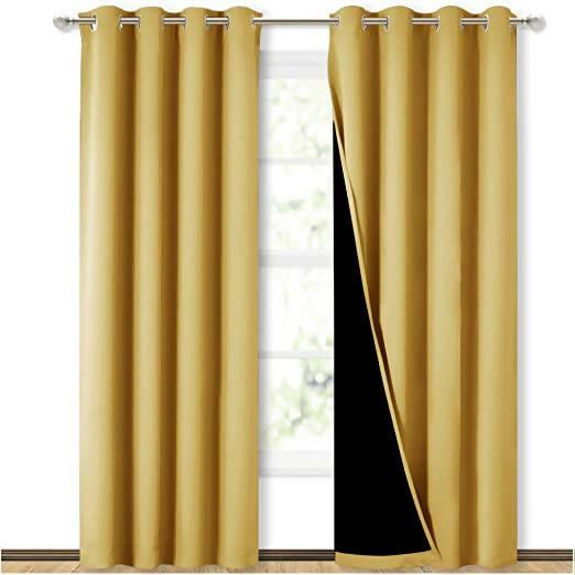 Self Jacquard blackout curtains Glow Yellow ( 2 Curtains Set )