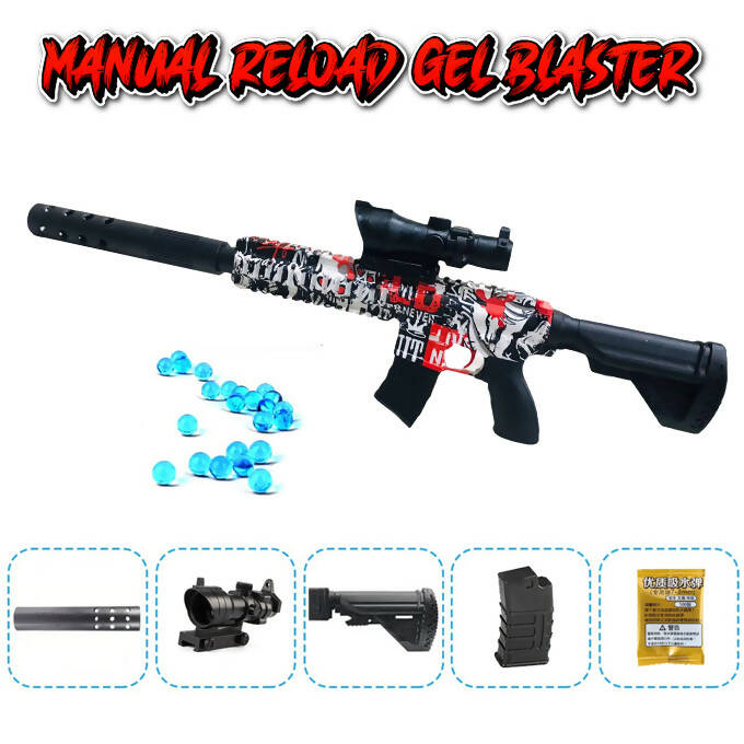 Elite M416 Gel Blaster Manual Reload Toygun For Kids - Size Approx. 58cm - Multi color