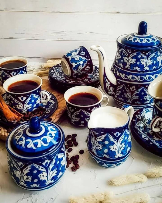 Handmade Blue Pottery Tea Set