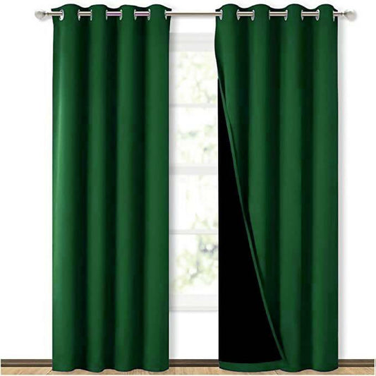 Self Design Jacquard Curtains Blackout Green ( 2 Curtains Set )