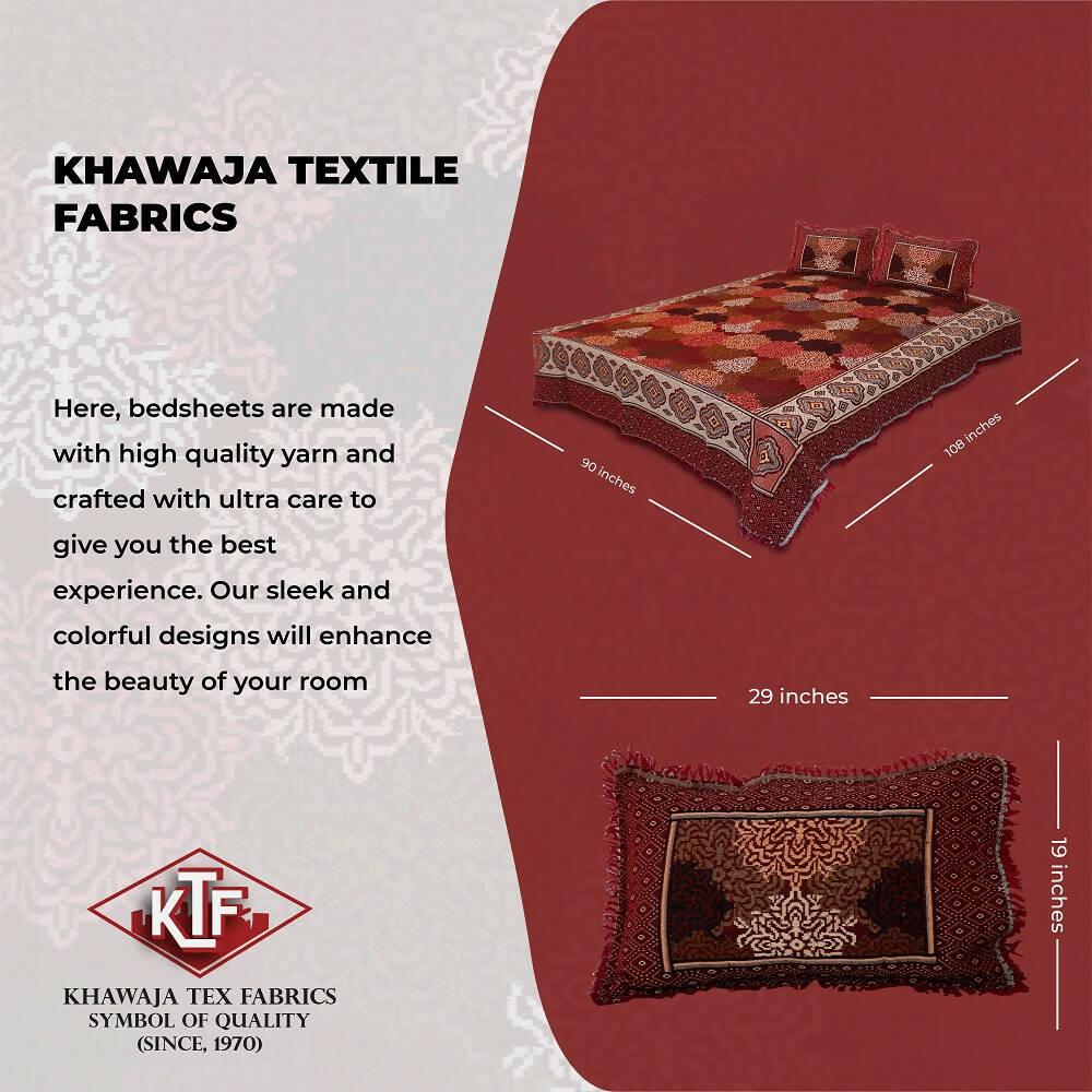 Khawaja King size double bed sheet jacquard traditional hand crafted bed set gultex style multani cotton polyester bed cover with 2 pillow covers A11 - ValueBox