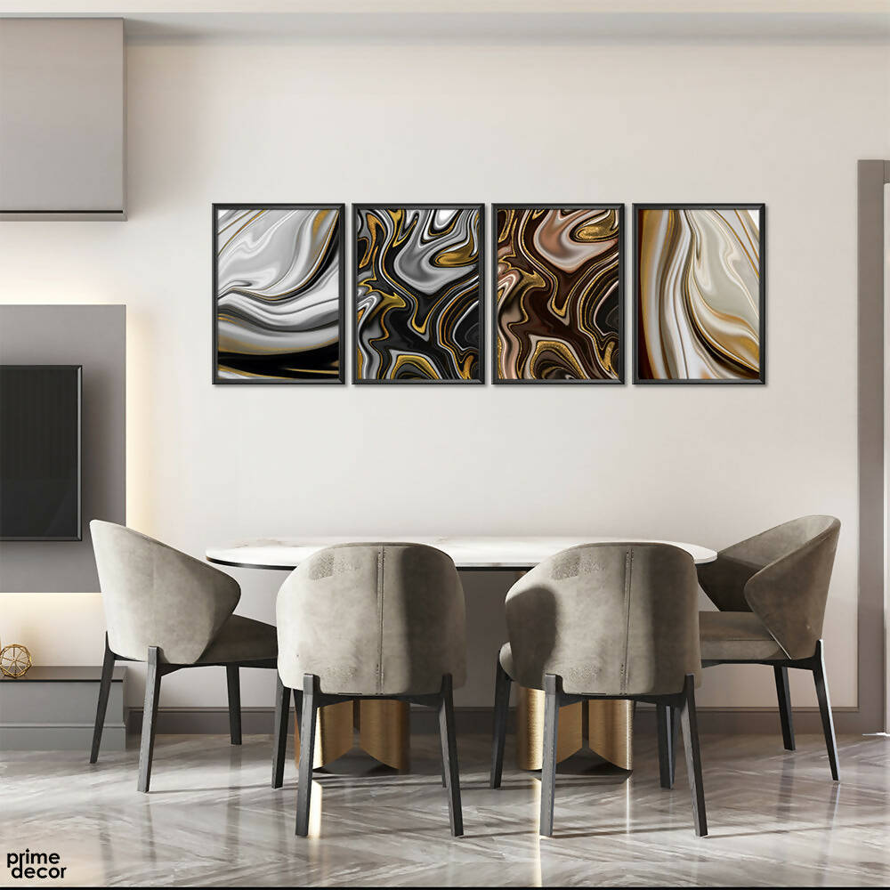 Silver Gold & Brown Velvet Abstract Art (4 Panel) Digital Wall Art