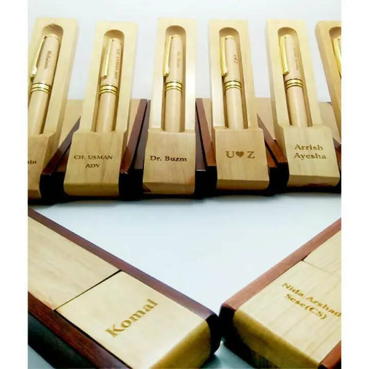 Customized Name Luxury Wooden Ballpoint Pen Gift Set with Wooden Business Pen Case Display, High Quality Office & School Pen - ValueBox