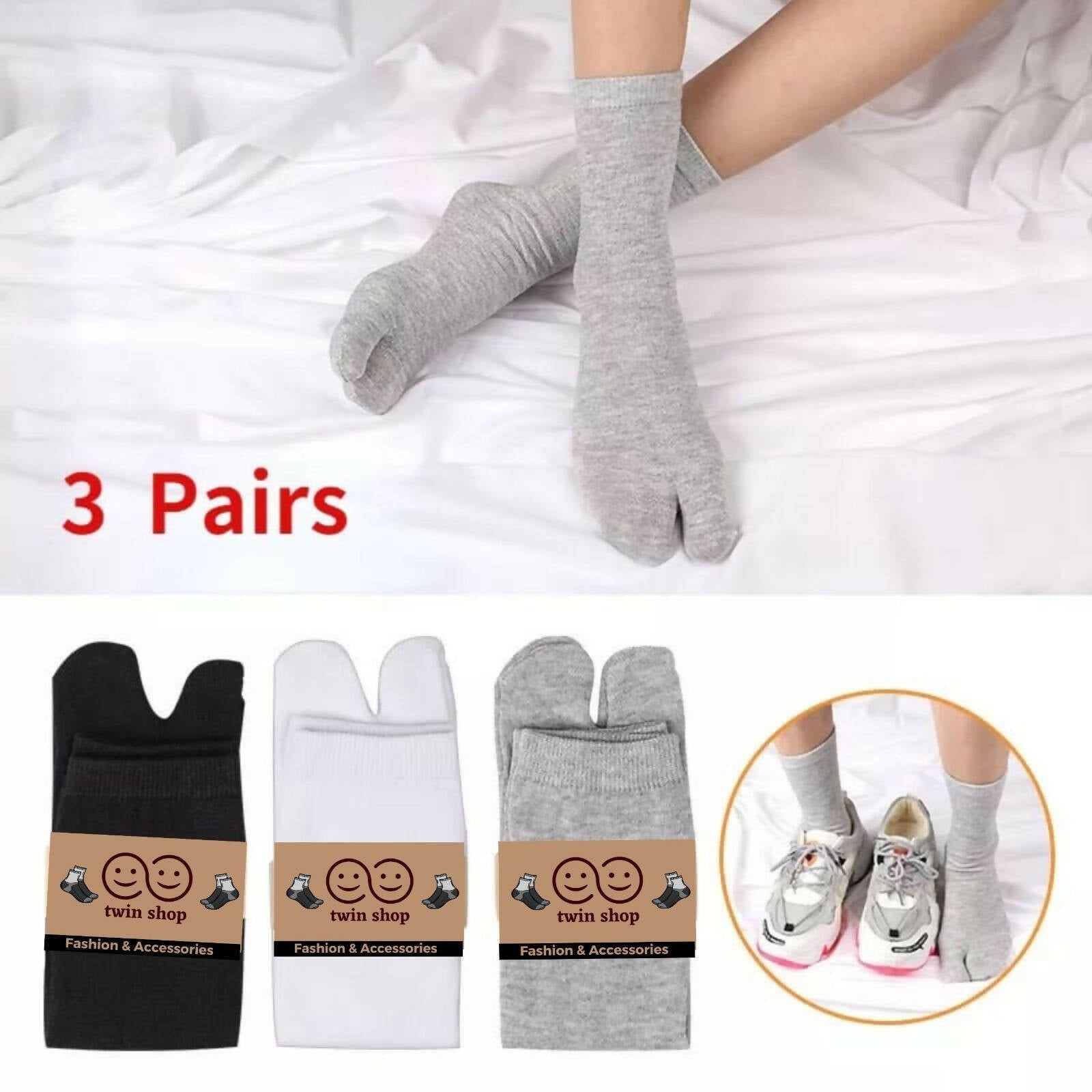 [Pack of 3] Two Finger Socks Black Kimono Flip