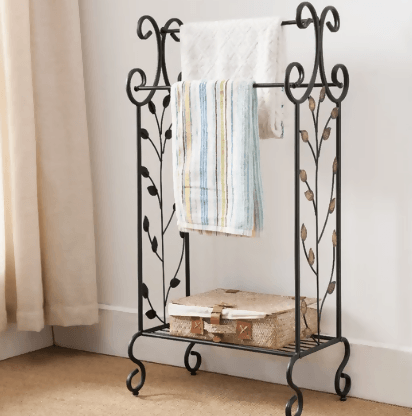 Standing Towel Stand With Storage Shelf Towel Rack Stand Metal, Freestanding Holder for Bathroom, Pool, Three Bar Storage for Towels Nature Inspired, - ValueBox