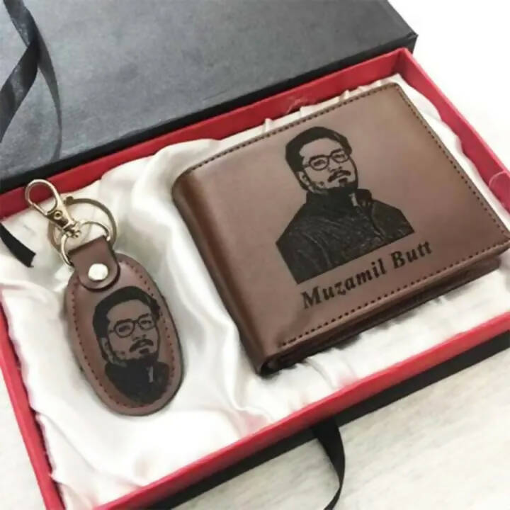 Customize Name And Picture Engraved On Wallet and Keychain