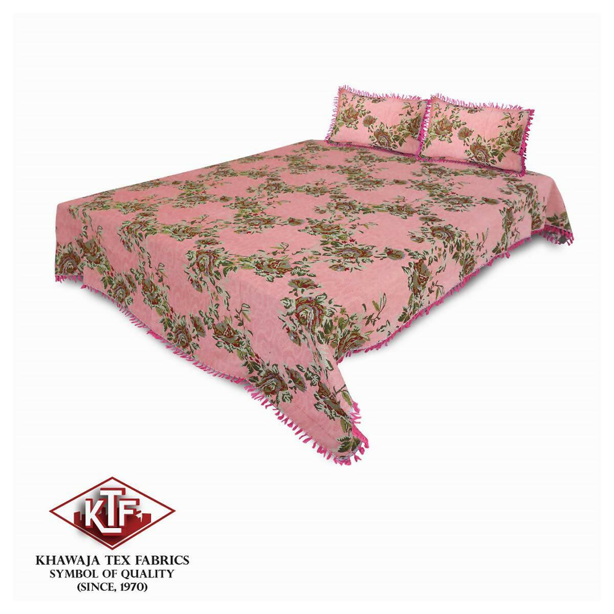 Khawaja King size double bed sheet jacquard traditional hand crafted bed set gultex style multani cotton polyester bed cover with 2 pillow covers A28 - ValueBox