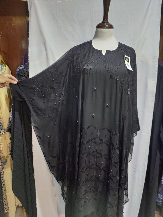 Black kaftan embroided with parls abaya