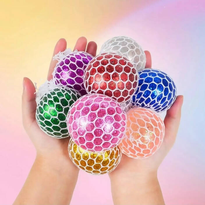 Pack Of 12 Magic Colour Color Changeable Grape Mesh Mash Squish Ball Stress Release Playing Toy