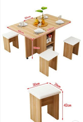Multifunctional 5 Piece Foldable Dining Table and Chair Set (with poshish) Wooden Home Furniture
