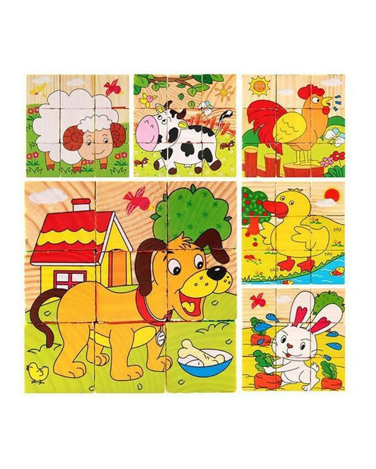 Pack of 6 - Wooden Farm Animal Puzzle - Multicolor - ValueBox