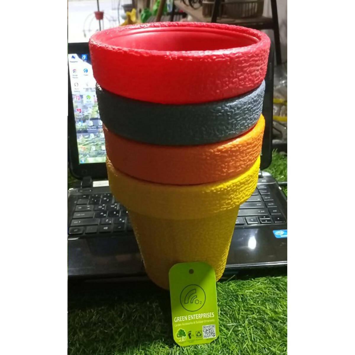 Pack of 4 Colorful Fiber Plastic pots for Plants & flowers Strong & lasting colors 6