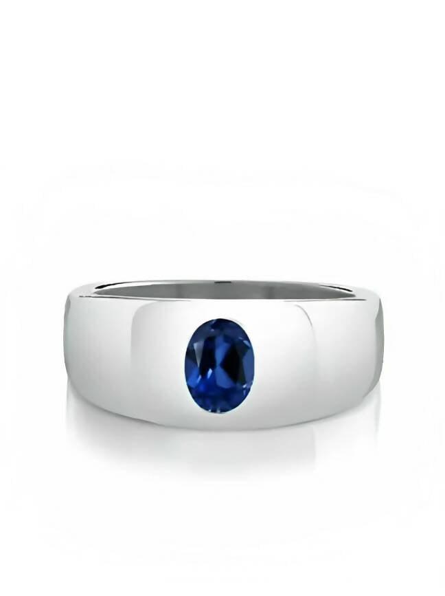 Natural Blue Sapphire Gemstone With 925 Sterling Silver Ring For Men's - ValueBox