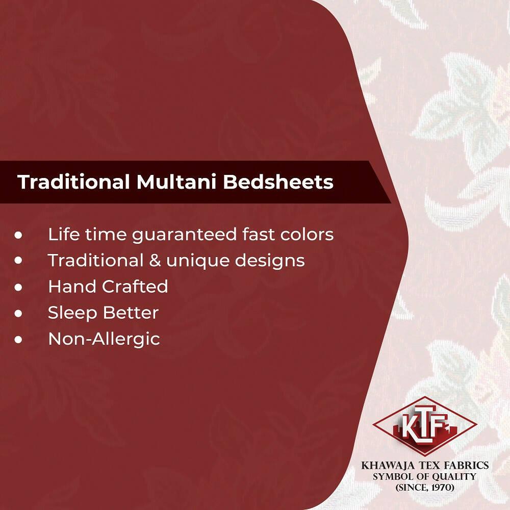 Khawaja King size double bed sheet jacquard traditional hand crafted bed set gultex style multani cotton polyester bed cover with 2 pillow covers A12 - ValueBox