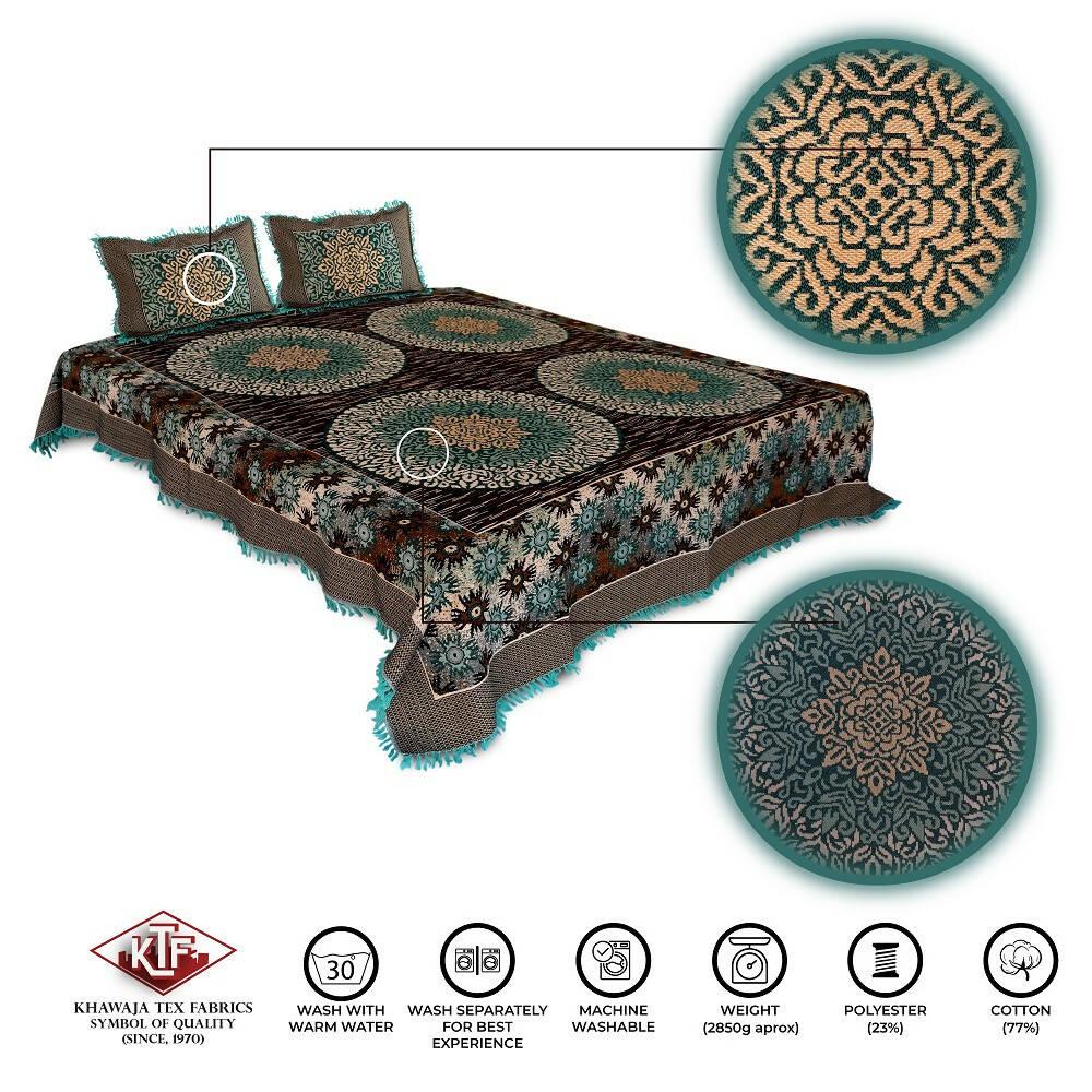 Khawaja King size double bed sheet jacquard traditional hand crafted bed set gultex style multani cotton polyester bed cover with 2 pillow covers A10 - ValueBox