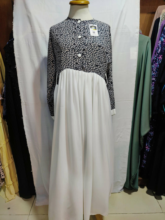Black and white embroided abaya