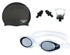 Pack of 3 - Swimming Glasses Goggles Nose Clip Ear Plug Set & Swimming Cap