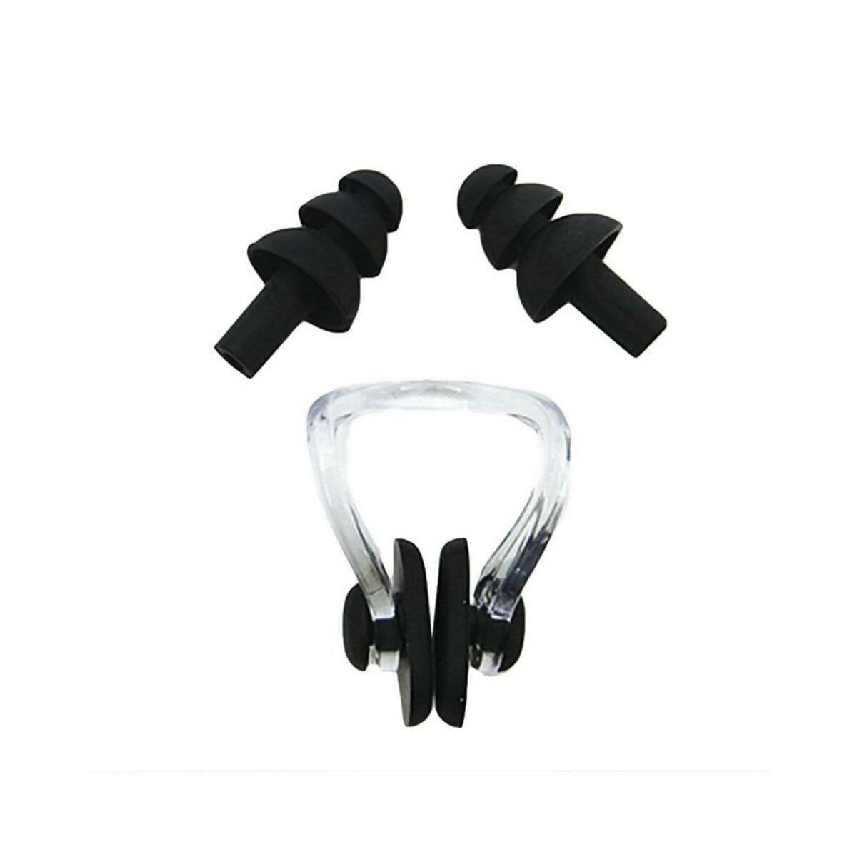 Silicone Ear Plugs & Nose Clip Set with HARD CASE - Black