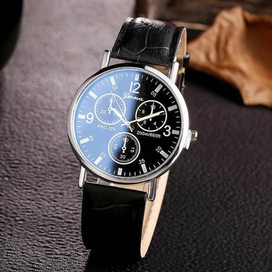 Men's Fashion Sports Three-Eye Blue Light Glass Belt Watch - ValueBox